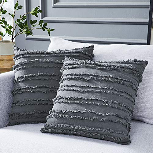 Longhui bedding Grey Throw Pillow Cover, Set of 2, Gray 16” x 16