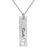 Bar Necklace Personalized with Birthstone, Custom Engraved Name Necklace Rectangular Charm Pendant for Mother
