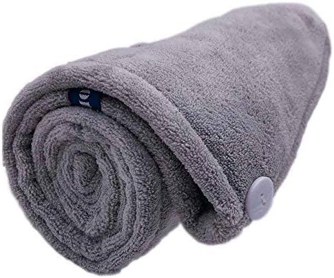 Timetrace Microfiber Hair Turban Towels Quickly Absorbent Fast Drying Twist Headband Elastic Wrapped Double Layer for Bathing frizz Fashion Women Original 26 x 10 inches (Hair-Grey)