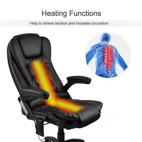 windaze Massage Chair Office Swivel Executive Ergonomic Heated Vibrating Chair for Computer Desk(Black) - Image 4