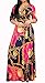 Womens Sexy V Neck 3/4 Sleeve Floral Long Maxi Dresses Casual Loose Party Plus Size Dress with Belt