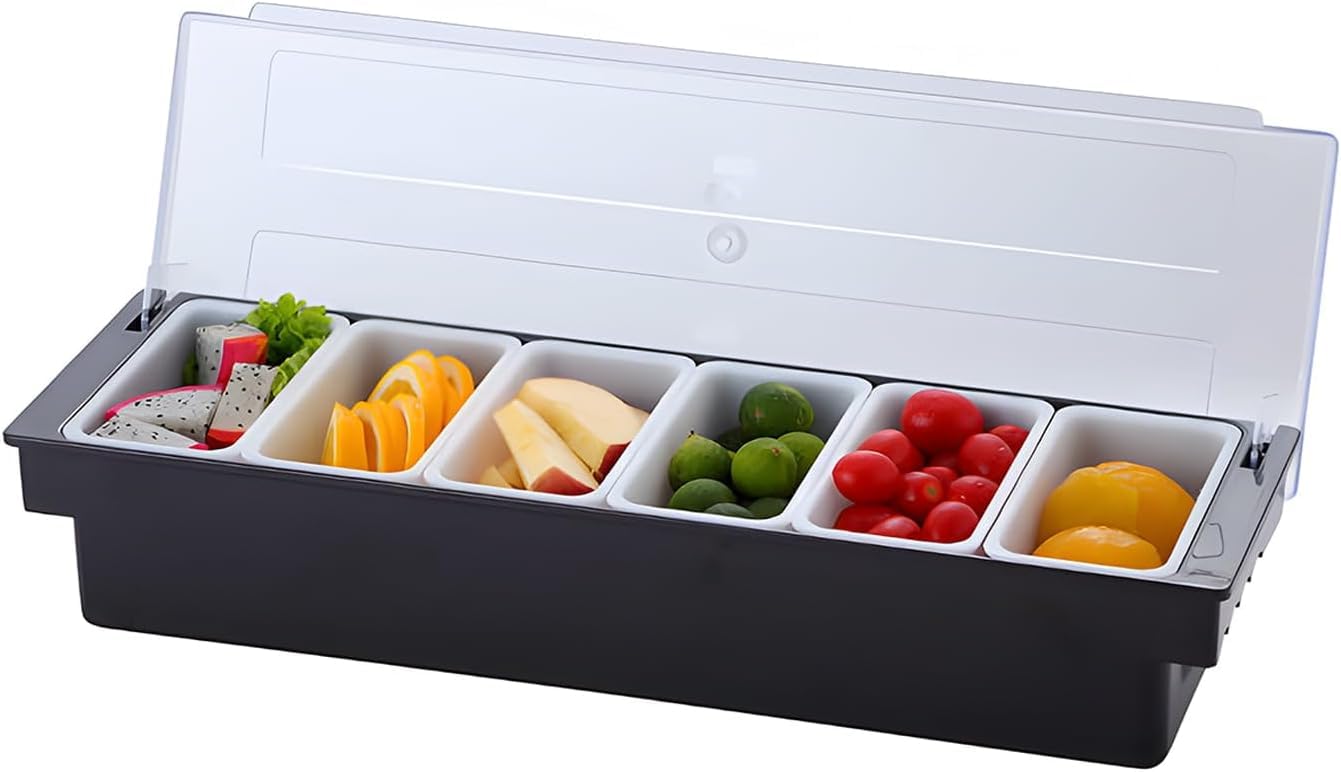 Qcwwy Pizza Toppings Station, Detachable Reusable Pizza Ingredients Condiment Dispenser Seasoning Box for Home or Restaurant Pizza Topping Container(6 Compartments)