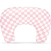 DAYEEBALL New Nursing Pillow Cover, Removable New Nursing Covers for Breastfeeding Pillows, Stretchy and Soft Fit for Baby Girls Newborn, Pink Checkered (Only Cover)