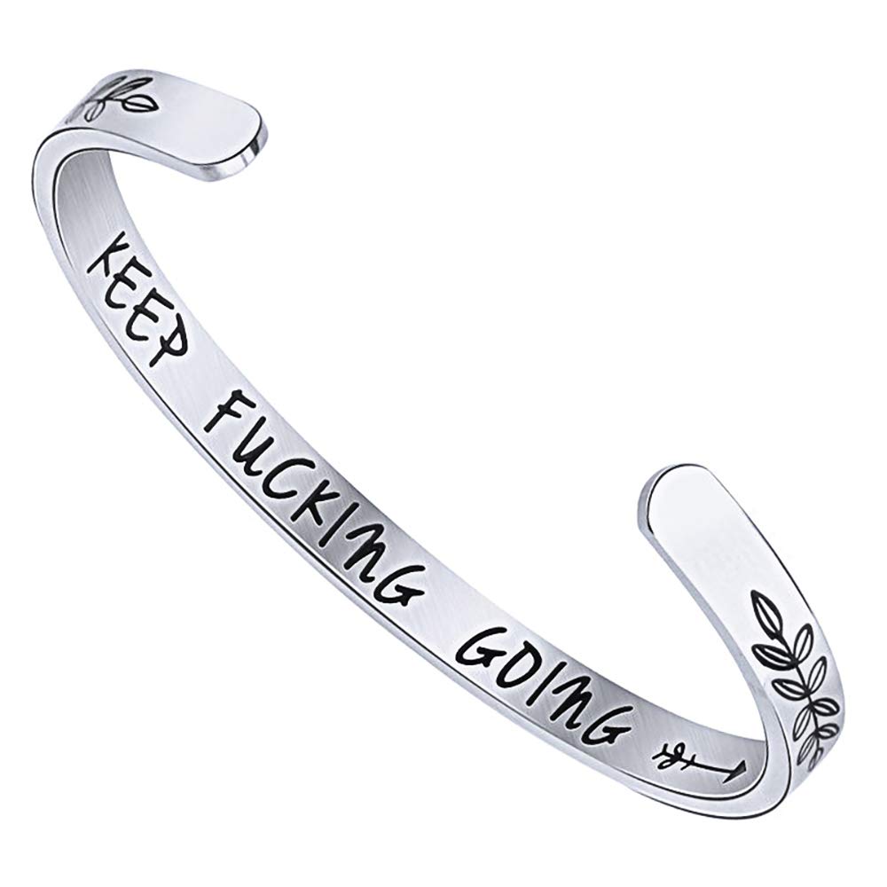 Gleamart Inspirational Cuff Bangle Bracelet Stainless Steel Engraved Keep Going Bracelet Gift Keep Going Leave โ image 1