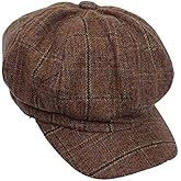 Plaid Newsboy Hat Striped Flat Ivy Visor Beret Cap for Women Tweed 8 Panel Newsie Baker Boy Hat Cabbie Fiddler