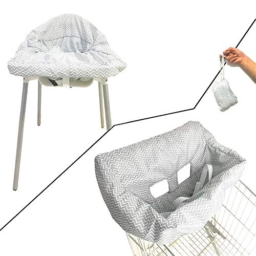 Portable Shopping Cart Seat Cover | High Chair and Grocery Cart Covers for Babies, Kids, Infants & Toddlers âœ® 2-in-1 Design âœ® Includes Free Carry Bag âœ® (Simple Gray Chevron)