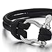 Mens Womens Steel Screw Anchor Shackles Nautical Sailor Black Rope Cord Wrap Bracelet Wristband