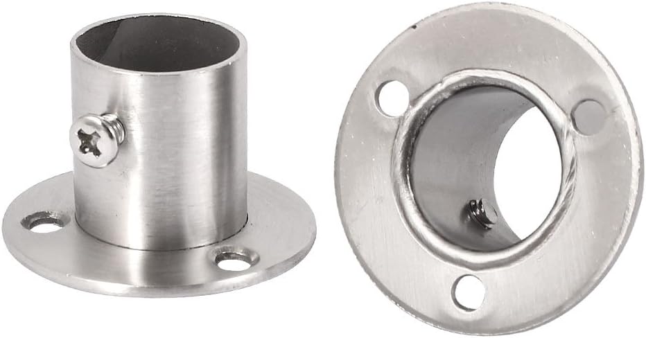 Sourcingmap Wardrobe 22mm Dia Tube Stainless Steel Hanging Rail End Support 2pcs, Silver Tone