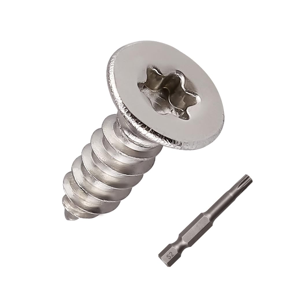 View 1 of #4 x 1/4" (200 Pack) Torx Flat Head Sheet Metal Screws, Stainless Steel 304 (18-8), Countersunk Head Self Tapping Screws for Wood & Metal, Include Torx Drive Bit
