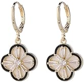 DIAMANTIO 18K Gold Plated Clover Drop Earrings with Cubic Zirconia Crystal Inlay – Elegant Dangle Jewelry for Women