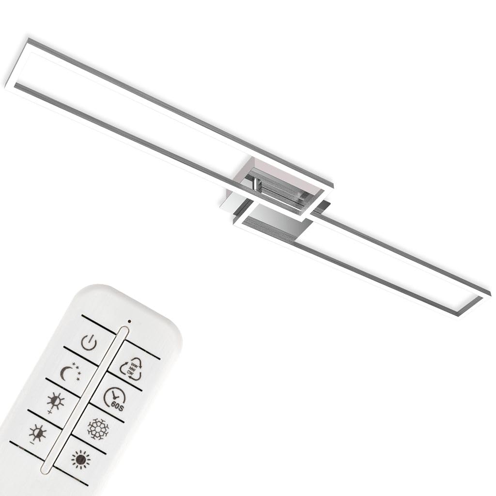 BRILONER - LED Ceiling Light with Remote Control, Dimmable, Adjustable from Warm White to Neutral White, Living Room, Bedroom, Kitchen, 1100x248x78 mm, Chrome