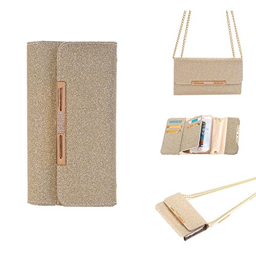 Click Here to See More Images FuriGer iphone 6 Plus Case, 5.5 inch iphone 6 Plus Wallet Case,Bling Glitter PU Leather 7 Card Slots Wallet Case Handbag with Detachable Magnetic Back Case and Metal Chain for iphone 6 Plus-Gold