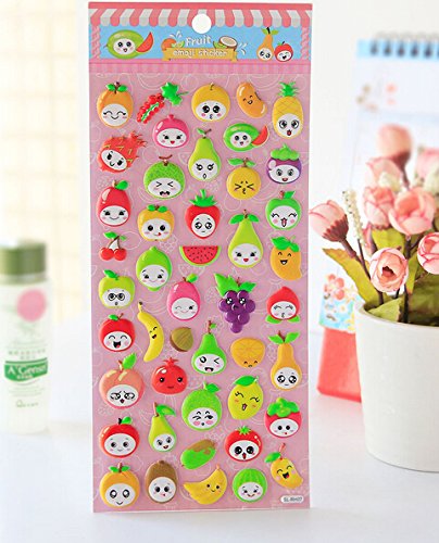 4 Sheets Cute Lovely Puffy DIY Decorative Adhesive Sticker Tape/Kids Craft Scrapbooking Sticker Set for Diary, Album (Vegetables+Fruits-1) - Thumbnail 6