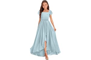 EMOZOM Junior Bridesmaid Dress, Girls' Special Occasion Dresses, Chiffon Wedding A Line Floor-Length Party Dresses