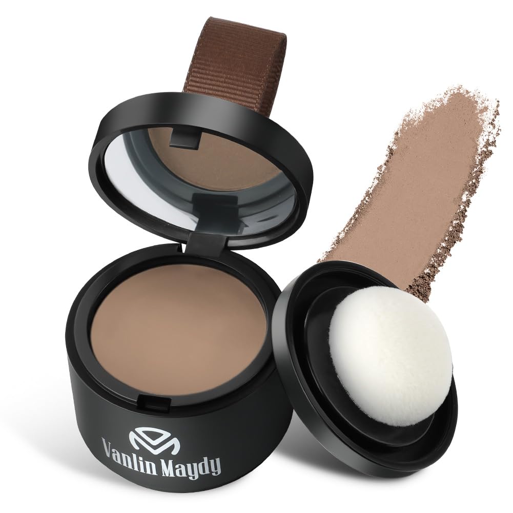 Instantly Hairline Powder,Instant Root Touch Up Concealer, Windproof & Sweatproof Formula with Micro-Mirror & Puff for Receding Hairlines & Thinning Areas (Light Brown)