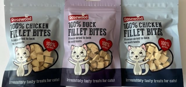 Freeze Dried Cat Treats Variety Pack (Chicken & Duck Fillet Bites) Pack of 3