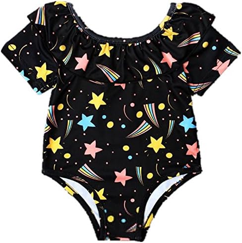 Favorite baby Girls Black Stars Louts Leatf Cuff Jumpsuits Outdoor Bathing Suit Children's Clothes