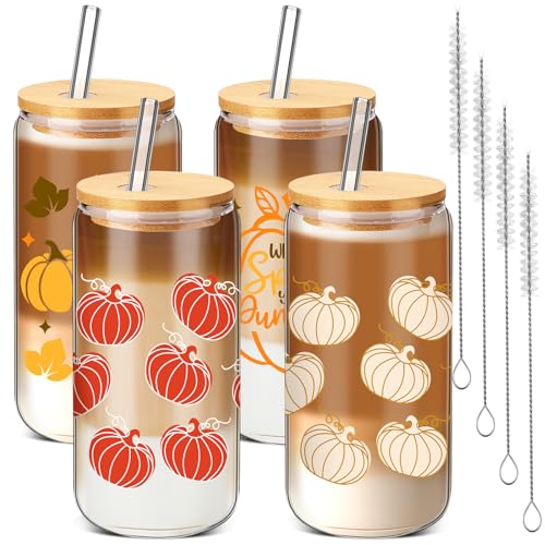 Pickmesh 4 Pcs Fall Pumpkin Tumbler, 18 oz with Lid and Straw Brush at Amazon