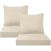 PatioGlow Outdoor Seat Cushion Set, 24" x 24" x 3.5", Set of 2, Water-Resistant &amp; Fadeness Patio Furniture Cushions with Removable Cover &amp; Ties, Thick Deep Seating Pads for Outside Sofa Couch, Khaki