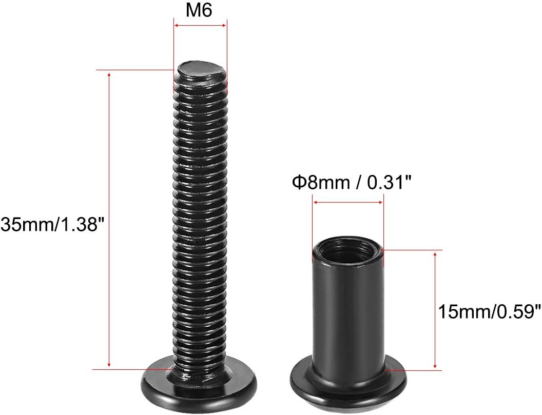 sourcing map Screw Post Fit for 5/16"(8mm) Hole Dia, Male M6x35mm Binding Bolts Leather Fastener Carbon Steel Black 10 Sets - Image 3