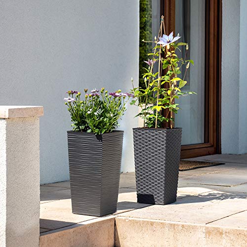 KADAX Blumentopf, Blumenkübel aus Kunststoff, Pflanzkübel für Blumen, Innen- und Außenbereich, Garten, Balkon, Terrasse, Haus, wetterfest, Rattan Imitation (57cm Höhe, Grafit Rattan) – Bild 5