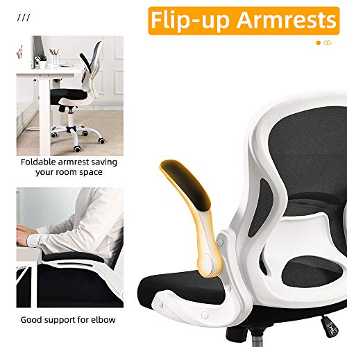 BERLMAN Ergonomic Mid Back Mesh Office Chair Desk Chair with Flip-up Arms and Adjustable Height (White) - Image 2