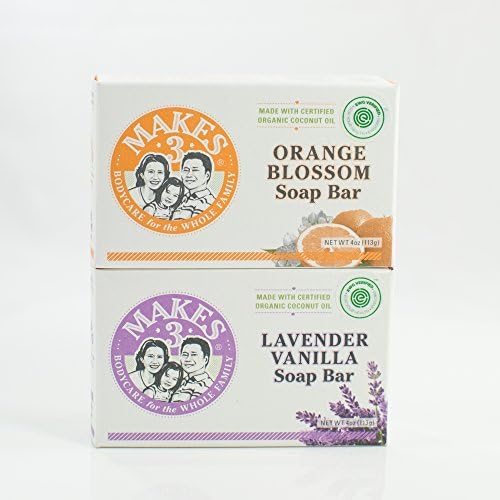 Makes 3® Bar Soap (4oz), Variety pack of (2) Orange Blossom and (2) Lavender Vanilla Organic Hand Soap, Anti-Inflammatory, Anti-Aging Eczema Treatment