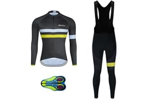 MOXILYN Cycling Jerseys Men Set Bike Clothing for Men Long Sleeve Bike Jacket and Cycling Bibs Pants with 20D Gel Pad