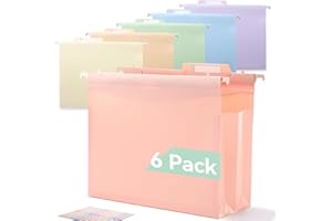 SortRax Plastic High Capacity Hanging File Folders, Pastel Colors, 4" Expanding Pocket with Movable Dividers, Heavy Duty for Filing Cabinet, Insertable Tabs, Letter Size - 6 Pack