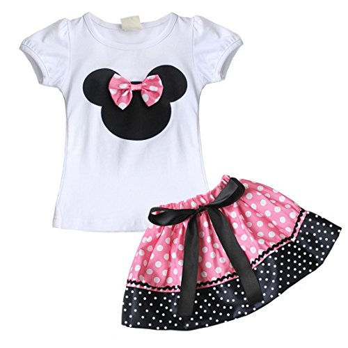 iEFiEL Baby Girls Cute Bow Shorts Pants Skirt Set Birthday Summer Outfit Hot Pink Black 3T
