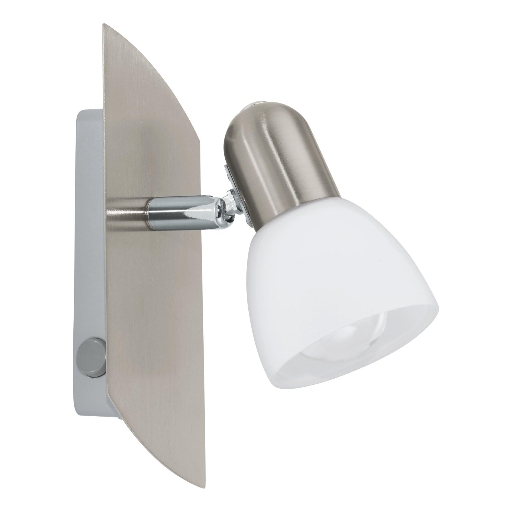 Eglo Enea Wall Light, Wall Light, Metal Wall Spotlight in Matt Nickel and Satin Glass in White, Living Room Lamp, Lamp with Switch, Spot with E14 Socket