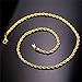 U7 Jewelry 3mm Rope Chain 18K Real Gold Plated Diamond Cut Twisted Rope Chain Necklace for Men Women, 26 Inch