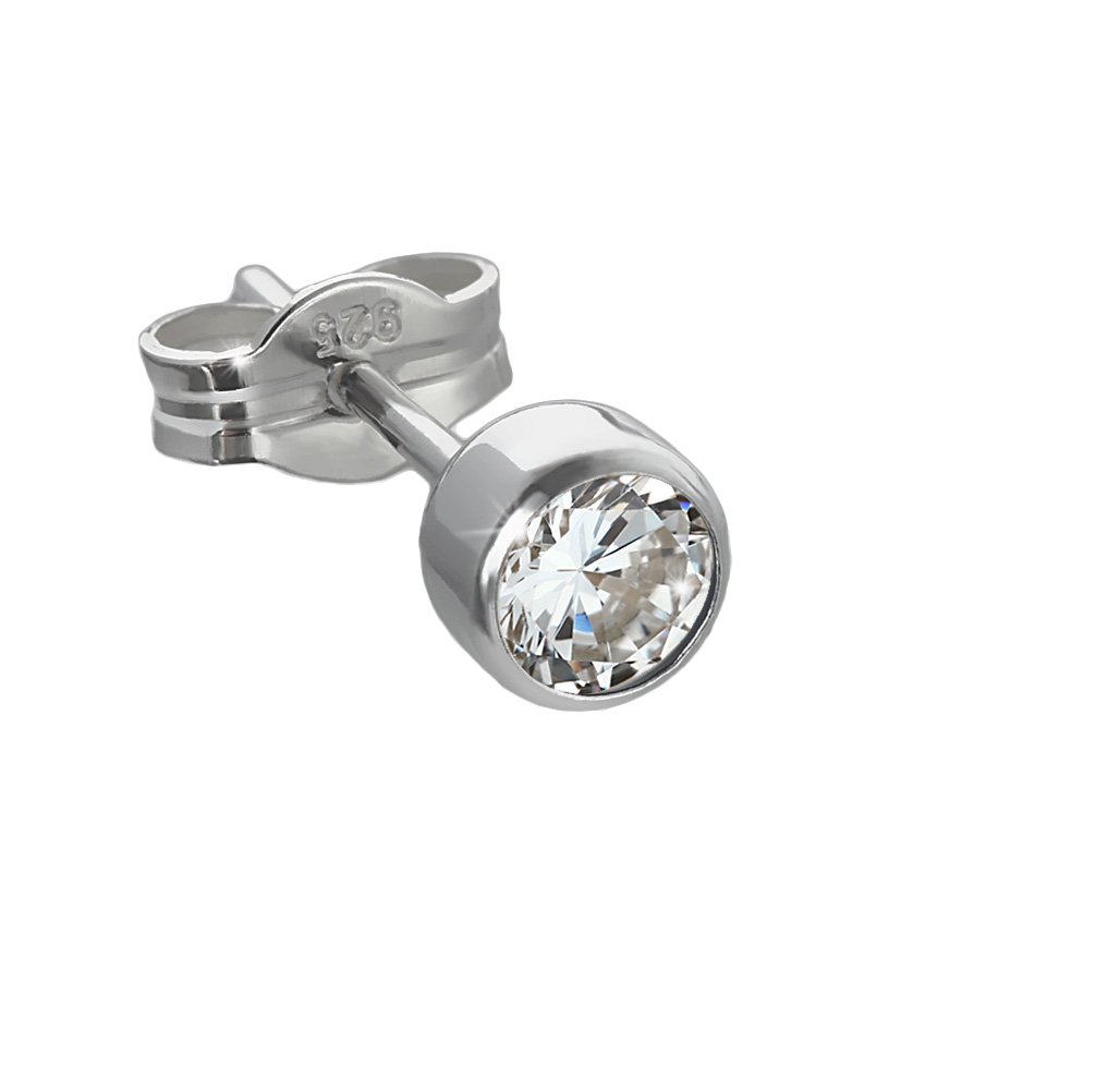 SET NKlaus 2x single stud earrings silver 925 rhodium plated 4,5 zircon LADIES MEN 40481