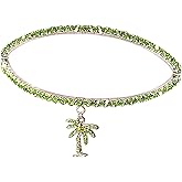 Crystal Palm Tree Anklet, Adjustable Stretch Ankle Bracelet, Summer Beach Foot Jewelry for Women