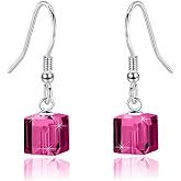 Austrian Crystal Cube Drop Dangle Earrings for Women Fashion 14K Gold Plated Hypoallergenic Jewelry