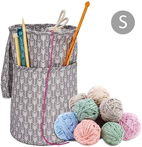 Knitting Yarn Storage Bucket Bag,Lightweight Portable Canvas Yarn Thread Organizer Tote