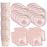 40th Pink and Gold Birthday Party Supplies Set Plates Napkins Cups Tableware Kit for 16