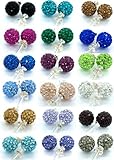 .925 Sterling Silver Christmas 8mm Disco Ball Stud Earrings w/ Crystals Pick Your Color (Aquamarine)