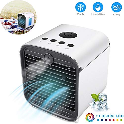 AINGOL Portable Air Conditioner, Personal Space Cooler, 4-in-1 USB Portable Mini Air Cooler,Humidifying USB Fan,Purifier,Chilly Air Evaporative Desk Fan with 7 Color Night Light for Home, Office