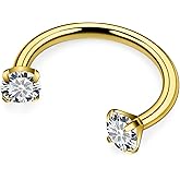 Hnxnskt Horseshoe Nose Ring Surgical Steel Double Stud Nose Ring 18g Lip Rings Cubic Zirconia Horse Shoe Daith Piercing Jewelry for Women Inner Diameter 8-10mm