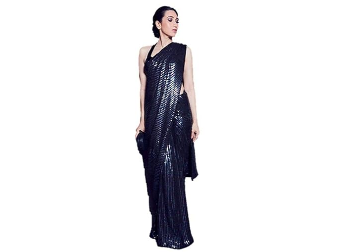 Womens Pure Georgette with Sequence Saree - Navy Blue