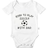Avuzcemk Born to Play Soccer with Dad Bodysuits, Funny Baby Clothes, Cool Boys Girls Infant Cotton Romper Outfits 0-24 Months