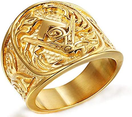 Sumouzh Man's Gothic Retro Vintage Religious AG Freemasonry Lodge Large Face Stainless Steel Rings