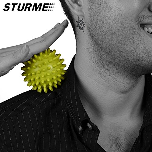 STURME X14 Massage Ball Spiky for Deep Tissue Foot, Back, Plantar Fasciitis and All Over Body Deep Tissue Muscle Therapy - Includes Free Tutorial and Holder Ball Bag (Green+Red), Green+red