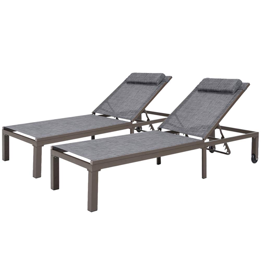 Crestlive Products Outdoor Adjustable Chaise Lounge Chair with Headrest and Wheels Six-Position Multiangle Recliner All Weather for Patio, Beach, Yard, Pool