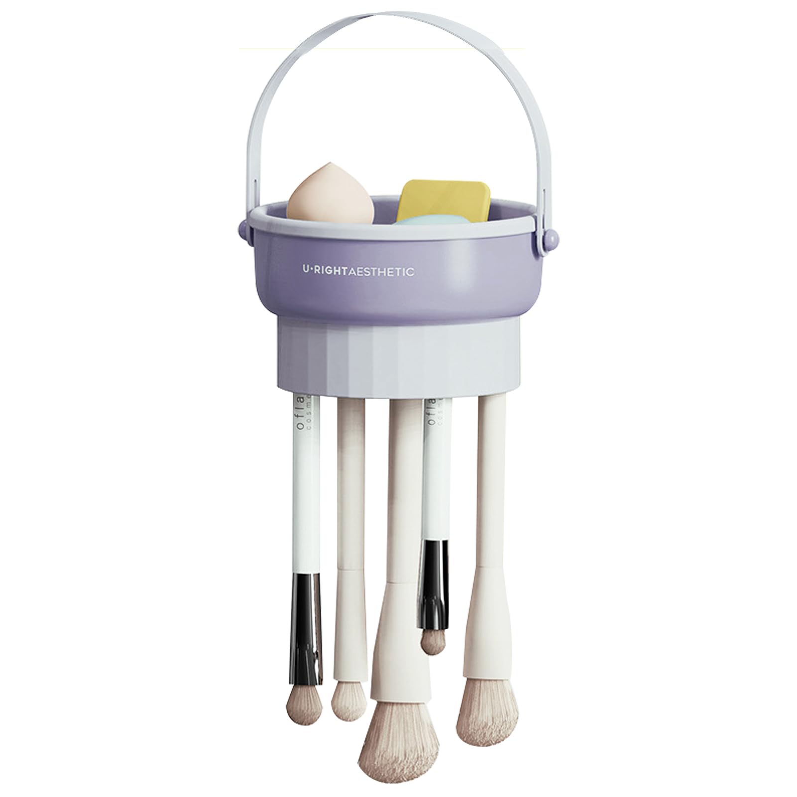 Veki 3 in 1 Makeup Brush Cleaning Mat, Silicone Makeup Brush Scrubber, Cosmetic Brushes Cleaner for Cleaning Drying and Storing, Cosmetic Cleaner Bowl for Make Up Brushes, Powder Puff (Purple)