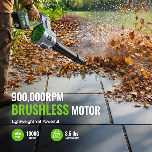 LUCKYTECH Leaf Blower, Brushless Handheld Leaf Blowers Cordless with Dual 4.0Ah Batteries, 680CFM 180MPH with 5 Speeds, Lightweight Snow Grass Blowers for Lawn Care, Patio, Yard, Garage