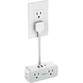 TESSAN Short Extension Cord 0.5Ft, Outlet Extender Surge Protector, Grey | 4 AC with 3 USB Ports (1 USB C), Small Power Strip with 3 Sided Multiple Outlet or Travel, Home Office College Dorm