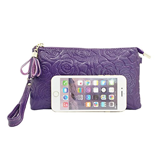Sanxiner Leather Print Crossbody Purse Wristlet Wallet Clutch Ladies Wrist Bag (Purple)