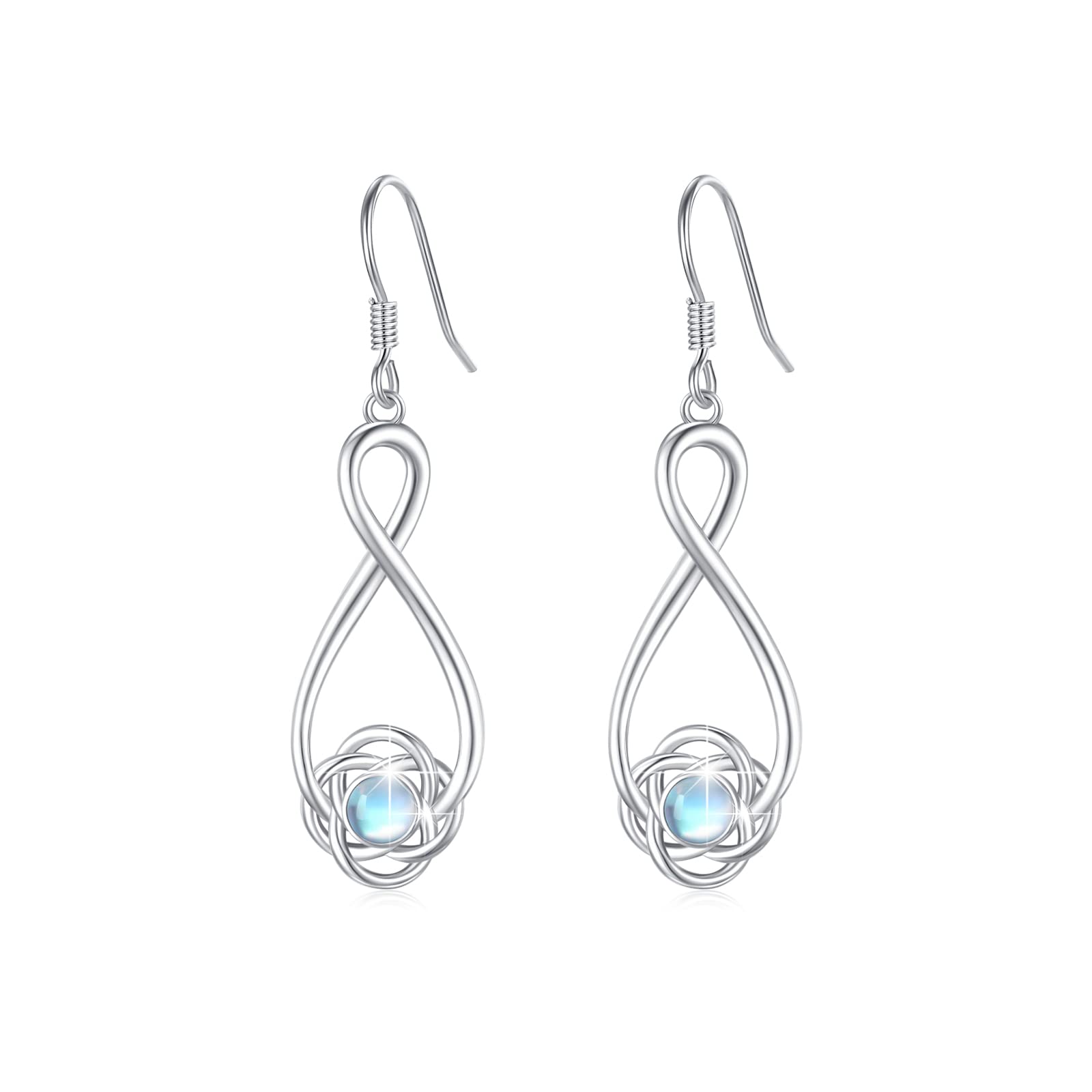 Birthstone Earrings for Women Infinity Earrings 925 Sterling Silver Infinity Drop Earrings Jewellery Birthday Gifts for Girls Girlfriend Wife (Moonstone)